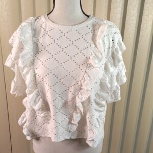 Zara , White Ruffled Eyelet Top